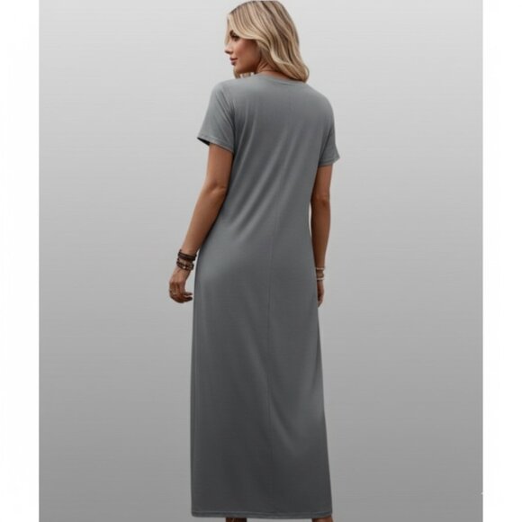 Short Sleeve Color Block Tee Dress Gray - Picture 3 of 7